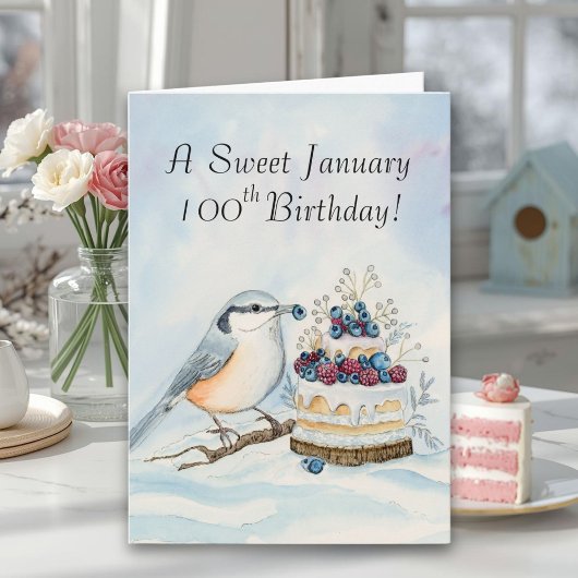 Happy January 100th Birthday Nuthatch Bird Karte