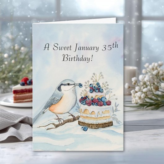 Happy January 35th Birthday Nuthatch Bird Karte