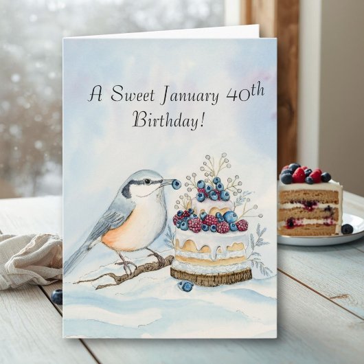 Happy January 40th Birthday Nuthatch Bird Karte