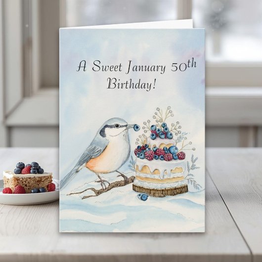 Happy January 50th Birthday Nuthatch Bird Karte