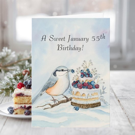 Happy January 55th Birthday Nuthatch Bird Karte