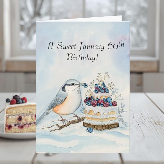 Happy January 60th Birthday Nuthatch Bird Karte