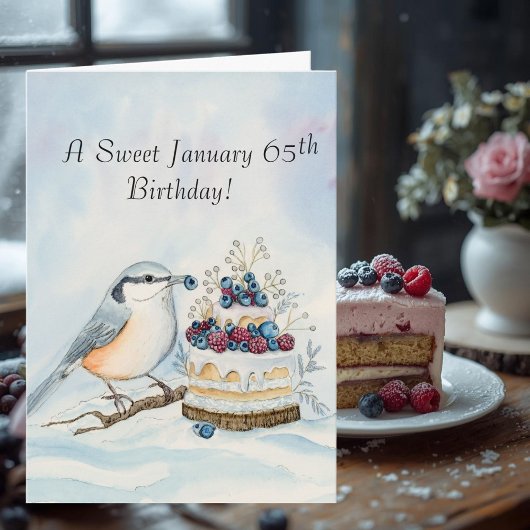Happy January 65th Birthday Nuthatch Bird Karte