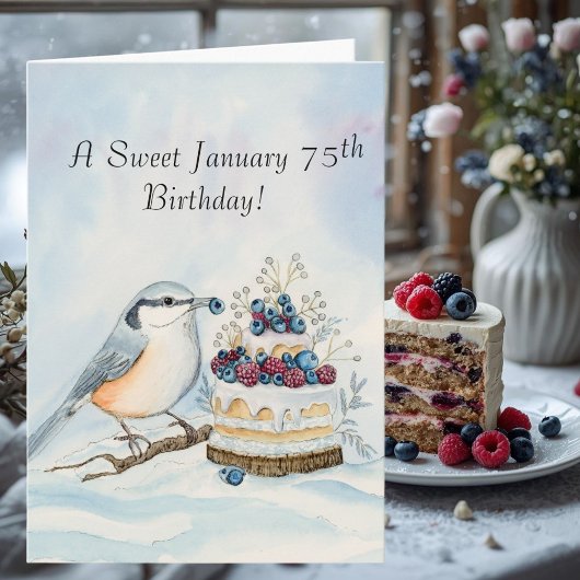 Happy January 75th Birthday Nuthatch Bird Karte