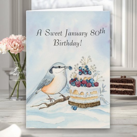 Happy January 80th Birthday Nuthatch Bird Karte