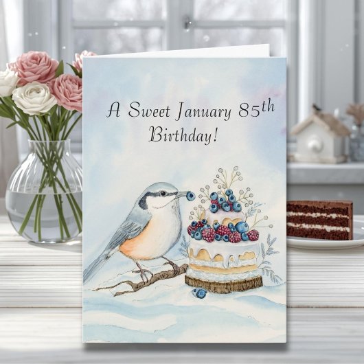Happy January 85th Birthday Nuthatch Bird Karte