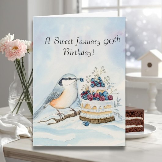 Happy January 90th Birthday Nuthatch Bird Karte