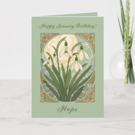 Happy January Birthday Galanthus Flowers Art Nouve Karte