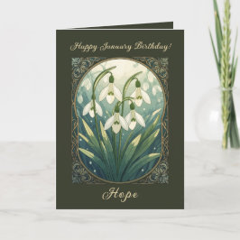 Happy January Birthday Galanthus Flowers Art Nouve Karte