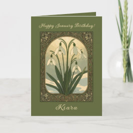 Happy January Birthday Snowdrop Flowers Art Nouvea Karte