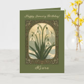 Happy January Birthday Snowdrop Flowers Art Nouvea Karte (Gelbe Blume)