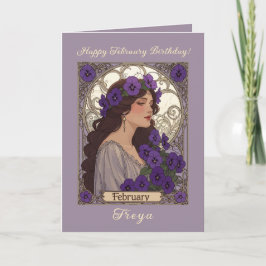 Happy January Birthday Violet Flowers Art Nouveau Karte