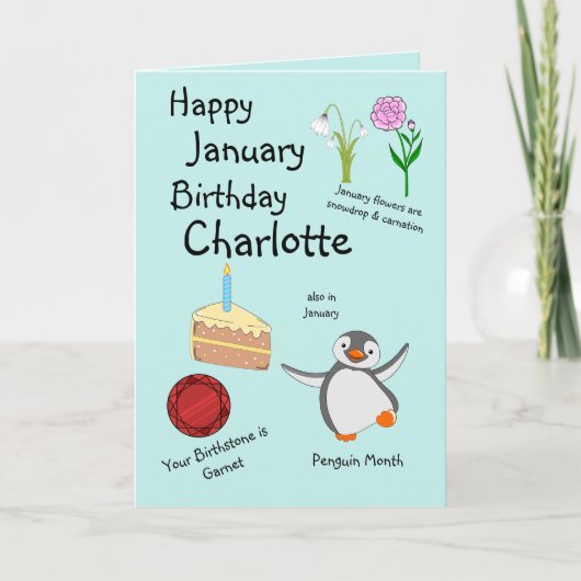 Happy January Geburtstag Faltes Grußkarte Karte (Vorderseite)