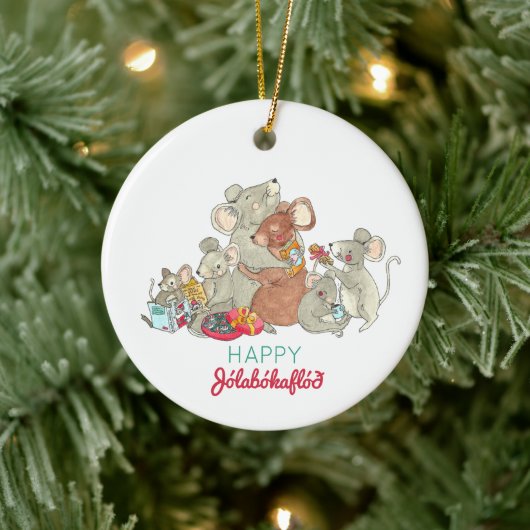 Happy Jolabokaflod Maus Weihnachten Keramik Ornament (Baum)