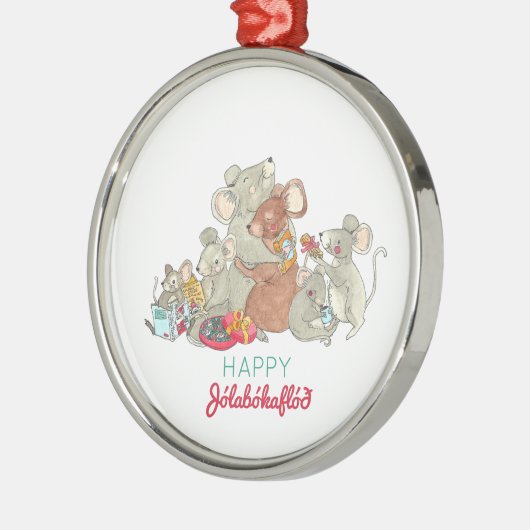 Happy Jolabokaflod Maus Weihnachtszeit Keramik Ornament Aus Metall (Links)