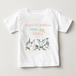 Happy Joy Niedlicher Tiere Baby's 1. Weihnachten Baby T-shirt