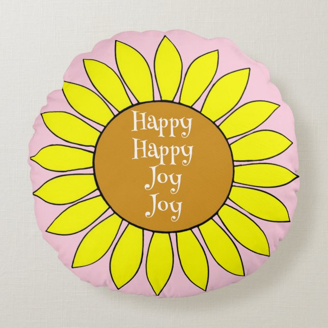 Happy Joy Sunflower Polka Dot Round Throw Kissen (Vorderseite)