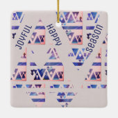Happy Joyful Season Modern Blue & Off White Keramikornament (Rückseite)