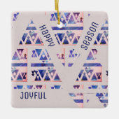 Happy Joyful Season Modern Blue & Off White Keramikornament (Vorderseite)