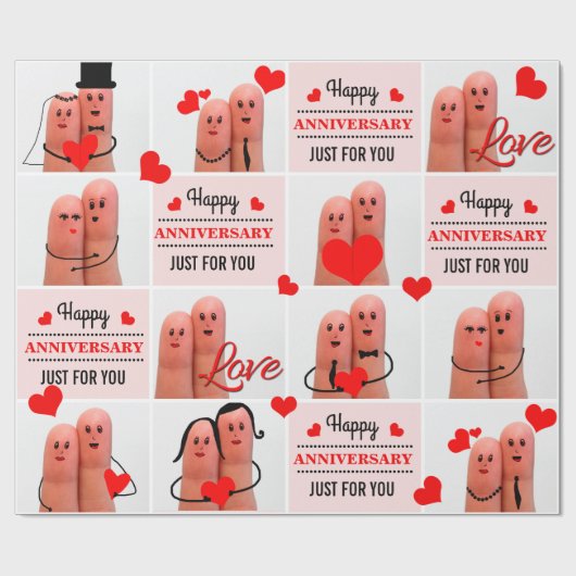 Happy Jubiläum Finger Art Liebe Paare Geschenkpapier (Flach)