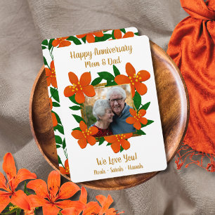 Happy Jubiläum Mama und Vater Orange Red Floral Feiertagskarte