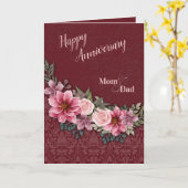 Happy Jubiläum Mama und Vater Pink Roses Damask Karte (Gelbe Blume)