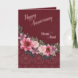 Happy Jubiläum Mama und Vater Pink Roses Damask Karte