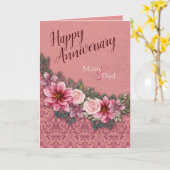 Happy Jubiläum Mama Vater Rotes Rosa auf Rosa Dama Karte (Gelbe Blume)