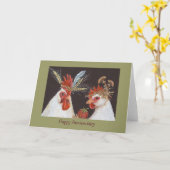 Happy Jubiläum mit Hahn und Henne Karte (Gelbe Blume)