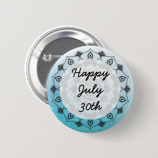 Happy July 30 Blue Mandela Message Button (Vorne & Hinten)