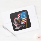 Happy July 4th American Flag with Eagle Quadratischer Aufkleber (Umschlag)