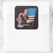Happy July 4th American Flag with Eagle Quadratischer Aufkleber (Tasche)