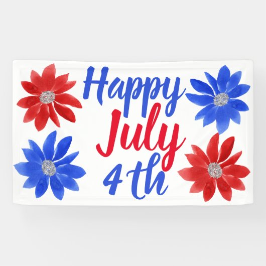 Happy July 4th Red White Blue Glitzer Banner (Horizontal)