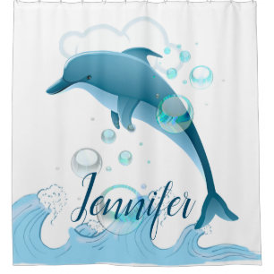 Happy Jumping Dolphin mit Blasen Duschvorhang