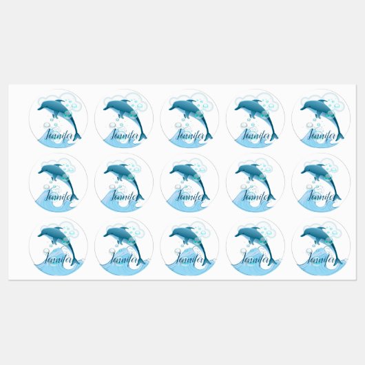 Happy Jumping Dolphin mit Blasen Etiketten (Blatt)