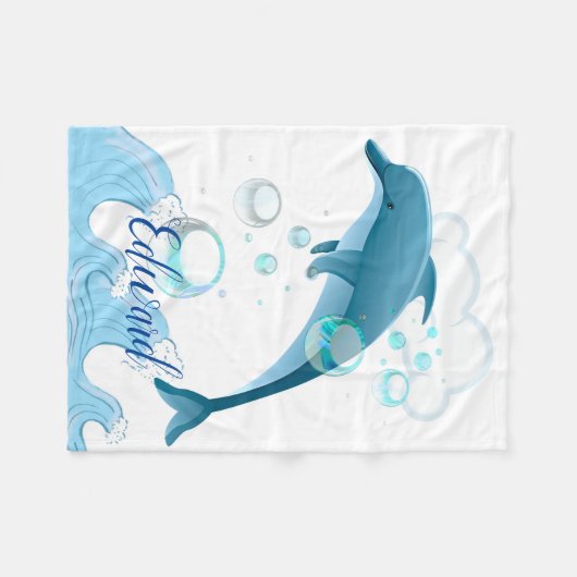 Happy Jumping Dolphin mit Blasen Fleecedecke (Vorderseite (Horizontal))
