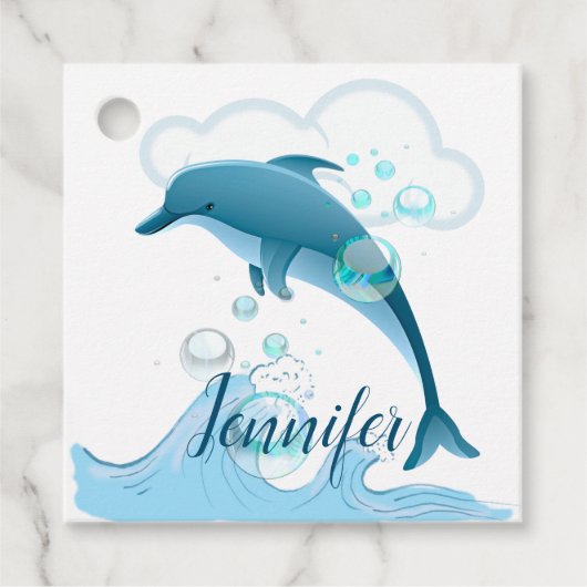 Happy Jumping Dolphin mit Blasen Geschenkanhänger (Vorderseite)