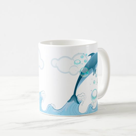 Happy Jumping Dolphin mit Blasen Kaffeetasse (VorderseiteRechts)