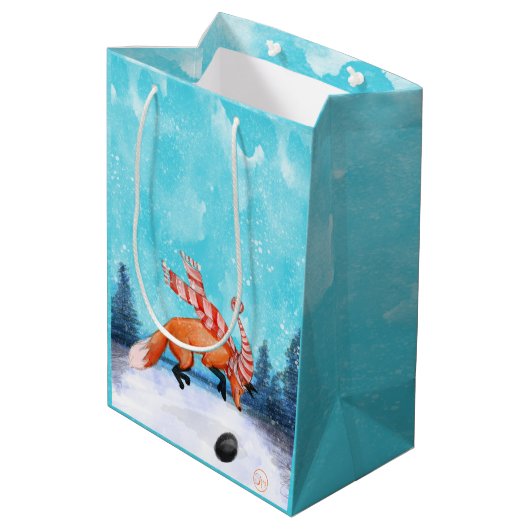 Happy Jumping Fox Geschenktasche Mittlere Geschenktüte (Rückseite Schrägansicht)