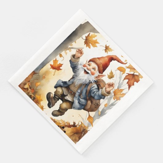 Happy Jumping Gnome in Herbstlauben Serviette (Ecke)