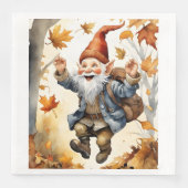 Happy Jumping Gnome in Herbstlauben Serviette (Vorderseite)