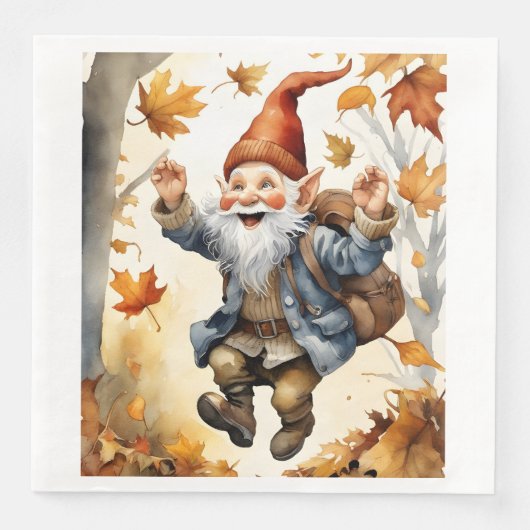 Happy Jumping Gnome in Herbstlauben Serviette (Vorderseite)