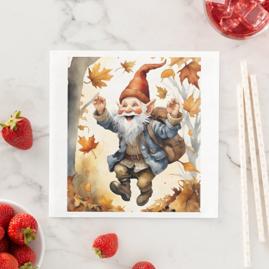 Happy Jumping Gnome in Herbstlauben Serviette (Beispiel)