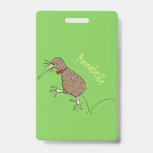 Happy Jumping Kiwi mit Bug-Krawatte Cartoon Design Ausweis