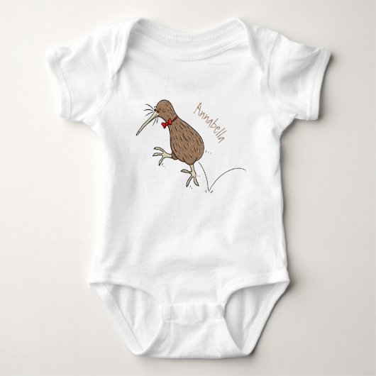 Happy Jumping Kiwi mit Bug-Krawatte Cartoon Design Baby Strampler (Vorderseite)