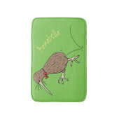 Happy Jumping Kiwi mit Bug-Krawatte Cartoon Design Badematte (Vorderseite Vertikal)