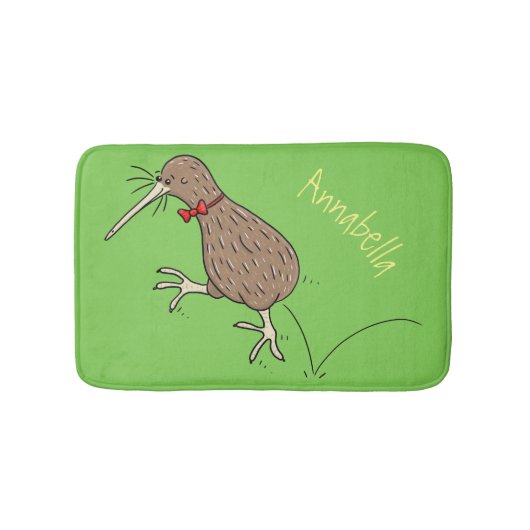 Happy Jumping Kiwi mit Bug-Krawatte Cartoon Design Badematte (Vorderseite)