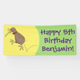 Happy Jumping Kiwi mit Bug-Krawatte Cartoon Design Banner