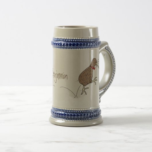 Happy Jumping Kiwi mit Bug-Krawatte Cartoon Design Bierglas (VorderseiteRechts)