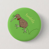 Happy Jumping Kiwi mit Bug-Krawatte Cartoon Design Button (Vorderseite)